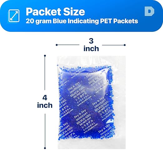 Dry & Dry 20 Gram Blue Indicating Silica Gel Packets Desiccant Silica Gel - Image 2