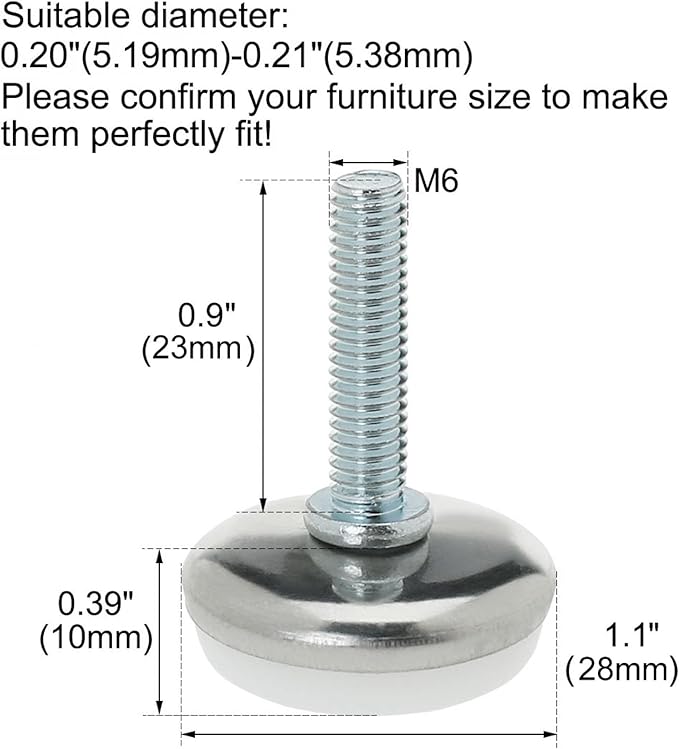 uxcell M6 x 23 x 28mm Screw on Furniture Glide Leveling Feet Adjustable Leveler - Image 2