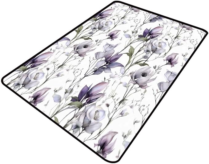 Watercolor Floral Runner: Moisture Barrier Area Rug by Snarena