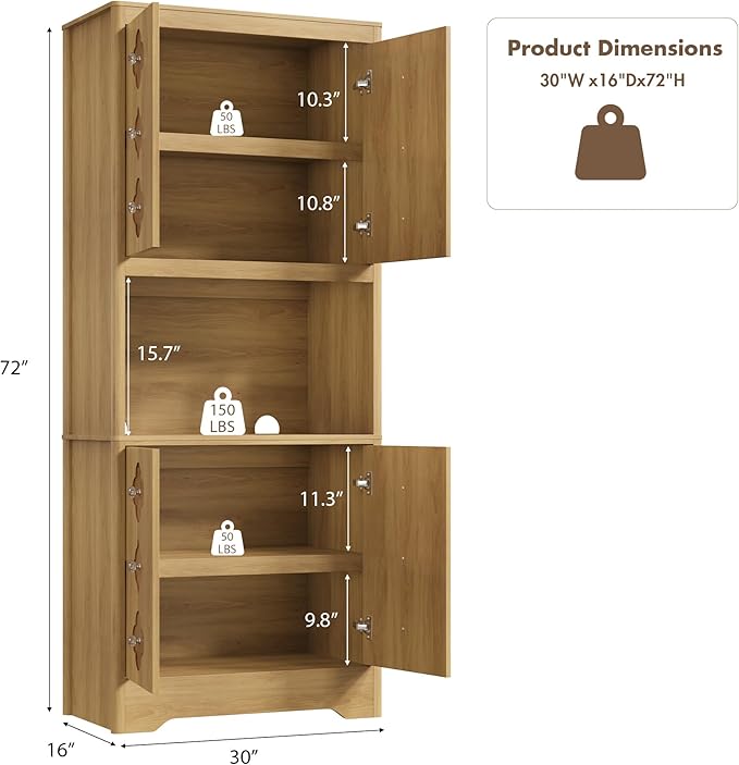 Garvee 72" Tall Pantry Cabinet, Kitchen Hutch Storage Cabinet - Image 6