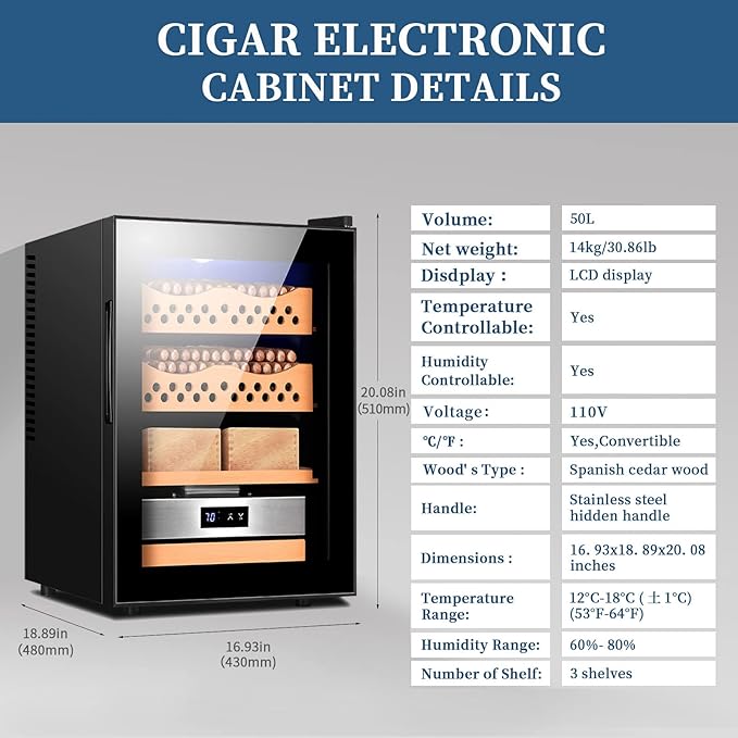 Electronic 50L Cigar Cooler Humidor, Built-in Humidification System - Image 3