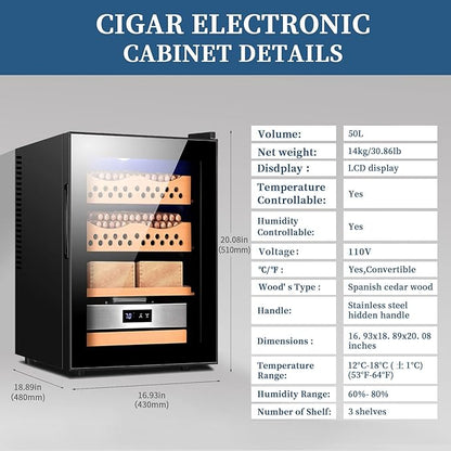 Electronic 50L Cigar Cooler Humidor, Built-in Humidification System - Image 3