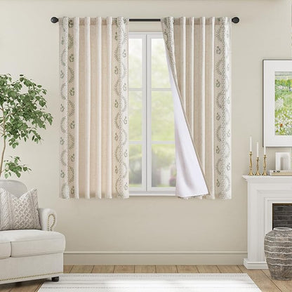 jinchan Belrose Lined Linen Blend Curtains Floral Curtains - Image 3