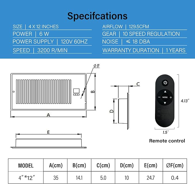 GCJ Register Booster Fan, Fits Wall and Floor 4"x 12" Register Holes, Vent Fan - Image 3