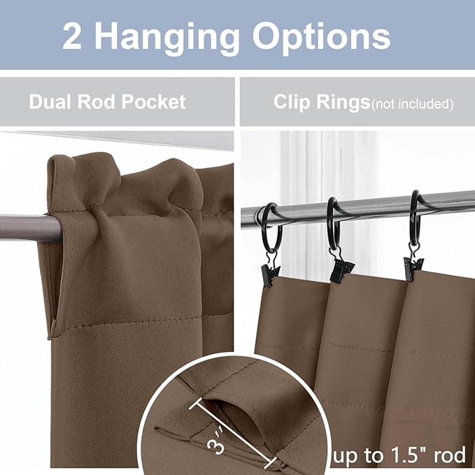 Chyhomenyc Brown Short Blackout Curtains 36 Inch Length, Small Kitchen Curtain - Image 5