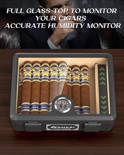 Cigar Humidor, Full Glass Top Cigar Box - Image 3