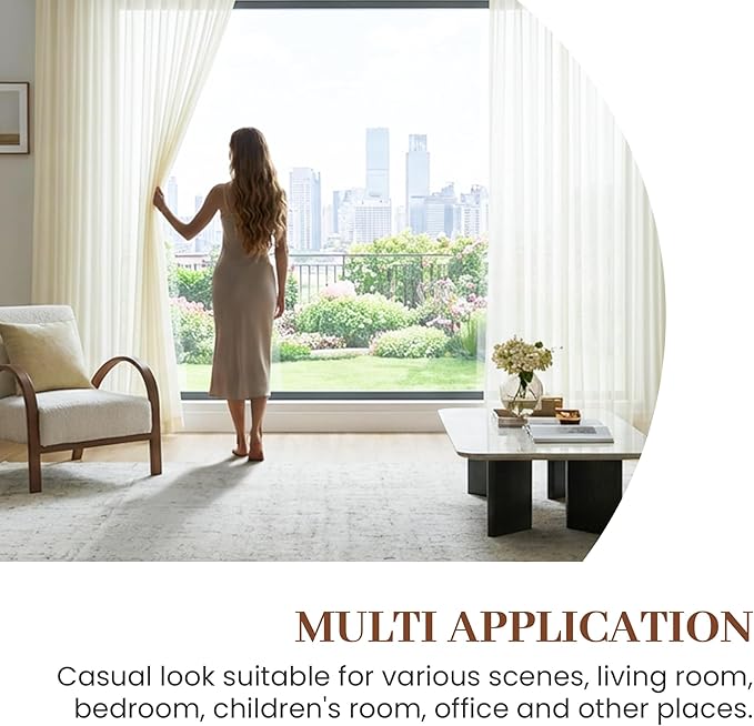 Dreaming Casa Ivory Sheer Curtains 102 Inches Long, Rod Pocket & Back Tab Light - Image 6
