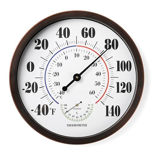 Indoor Outdoor Thermometer Wall Large Numbers Thermometer No Battery 12" by LUBYBG
