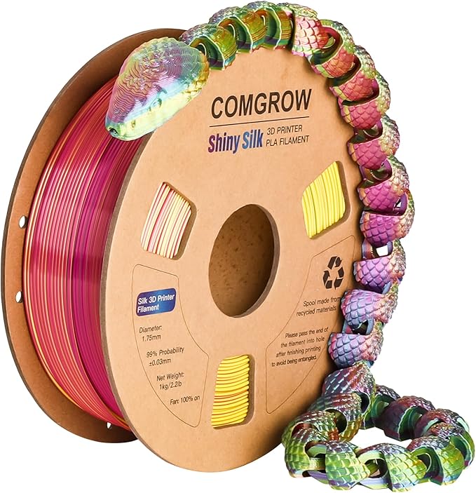 Comgrow Tri-Colors Silk PLA 3D Printer Filament, Rainbow PLA Filament 1.75mm - Image 4