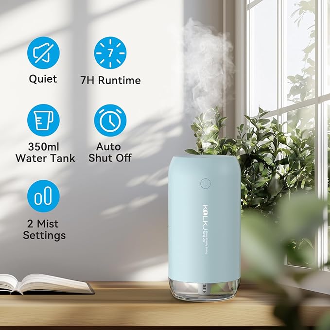 Portable Mini Humidifier, KQLKJ 350ml Small Cool Mist Humidifier, USB Personal - Image 2