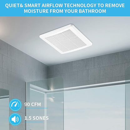 Tech Drive Bathroom Exhaust Fan 90 CFM 1.5 Sone, Very Quiet Ceiling Mounted - Image 2