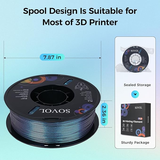 Sovol Silk PLA Filament with Blue Glitter 1kg 1.75mm, Color Changeable 3D - Image 7