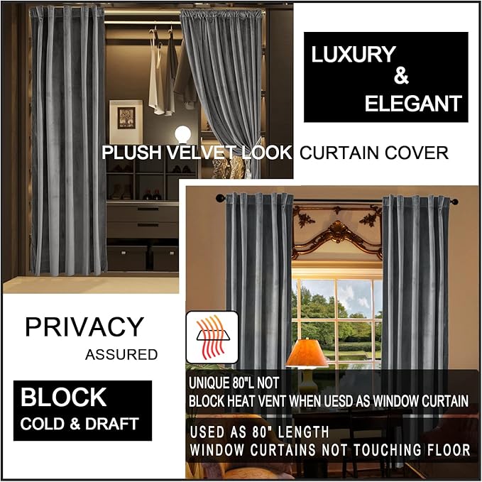 Grey Velvet Blackout Curtains for 48 x 80 Inch Bedroom - Image 3