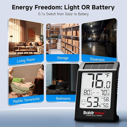 BaldrTherm Room Thermometer Indoor Humidity Meter, Solar-Powered 3.2'' Large - Image 4