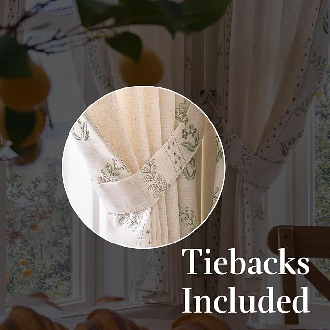 jinchan Belrose Linen Floral Cafe Curtains 54 Inch Length Embroidered Farmhouse - Image 8