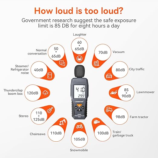 LODESTAR LD353 Decibel Meter, Digital Sound Level Meter 30 – 130 dBA dB Meter - Image 8