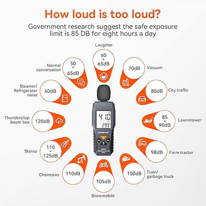 LODESTAR LD353 Decibel Meter, Digital Sound Level Meter 30 – 130 dBA dB Meter - Image 8