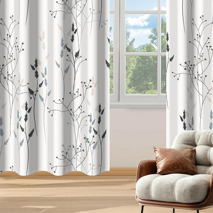 White Leaves Blackout Curtains 63 Inch Length, Room Darkening Curtains - Image 8