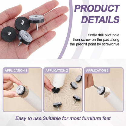 60 Pcs Black Screw on Furniture Felt Pads Kit, 0.8 Inch Non Slip Furniture Pads - Image 4