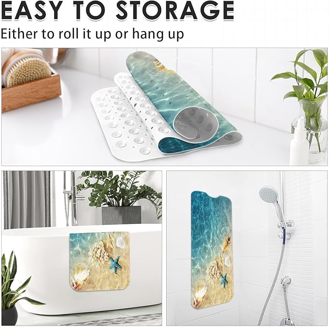 Seashell Summer Beach Bath Mat Non Slip, Starfish Blue 40 X 16 Inch Extra Long - Image 5