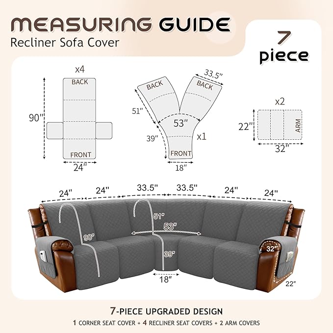 Arfntevss Waterproof Recliner Sectional Couch Covers - Image 5