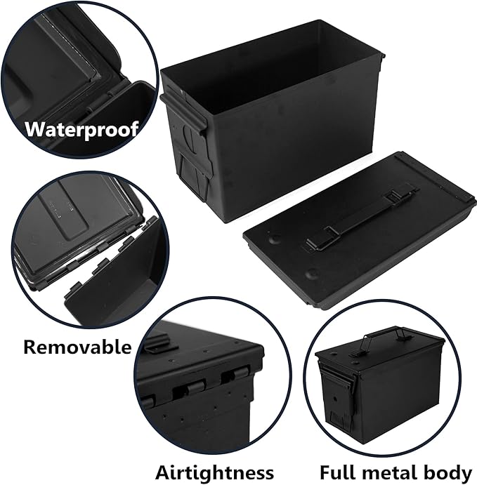 GUGULUZA Metal Ammo Can 30/50 Cal, Lockable Bullet Storage Case, Waterproof & - Image 3