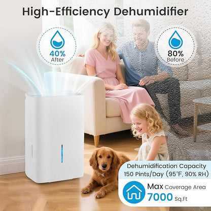DORTALA 150 Pints Dehumidifier for 7000 Sq.Ft Large Rooms, Home Dehumidifier - Image 3