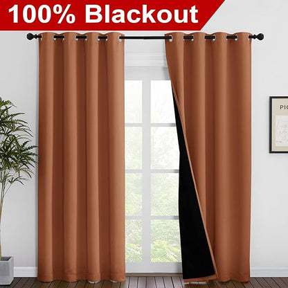 NICETOWN Burnt Orange 100% Blackout Window Curtain Panels, Heat and Cold - Image 2