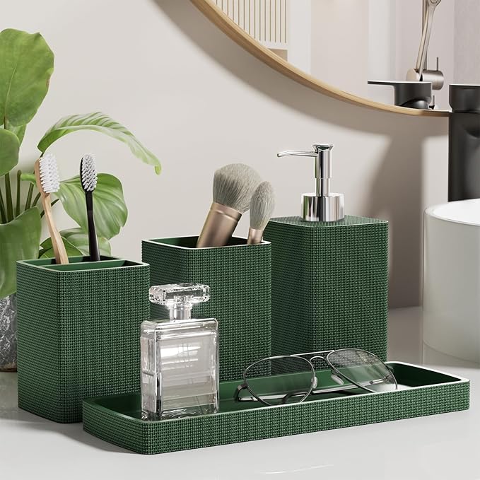 Resin Green Bathroom Set, Dark Green Bathroom Accessories Set - Image 7