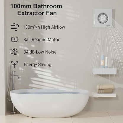4 Inch Bathroom Exhaust Fan, 130m³/h Quiet Ventilation Extractor - Image 3