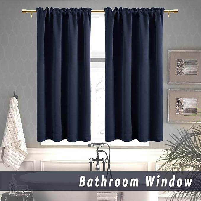 Navy Blue Curtains 2 Panels for Boys Bedroom, Short Dark Room Darkening 42 Inch - Image 6