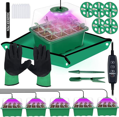 5 Packs Seed Starter Tray with Grow Light, 60 Cells Seed Starter Kit with by Framokoko