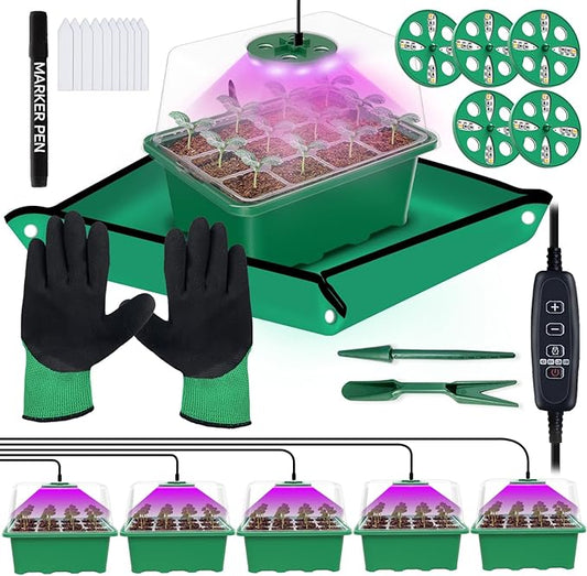 5 Packs Seed Starter Tray with Grow Light, 60 Cells Seed Starter Kit with by Framokoko