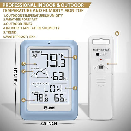 Indoor Outdoor Thermometer Wireless Weather Station, Temperature Humidity - Image 6