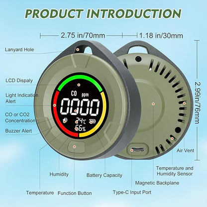 Portable CO ＆ CO2 Detectors for Travel, 4-in-1 Carbon Monoxide and Carbon - Image 8