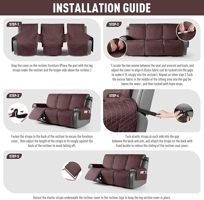 TAOCOCO 100% Waterproof Recliner Cover, Non-Slip Washable Reclining Couch Cover - Image 7