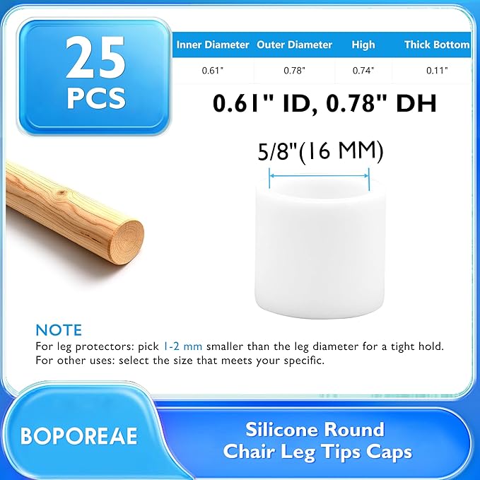 25 Pcs 5/8" Round Chair Leg Tips Caps, Silicone Rubber Furniture Leg Floor - Image 9