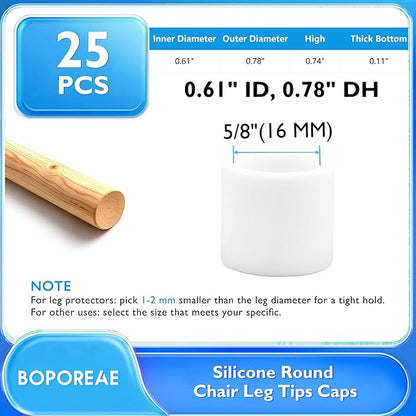 25 Pcs 5/8" Round Chair Leg Tips Caps, Silicone Rubber Furniture Leg Floor - Image 9