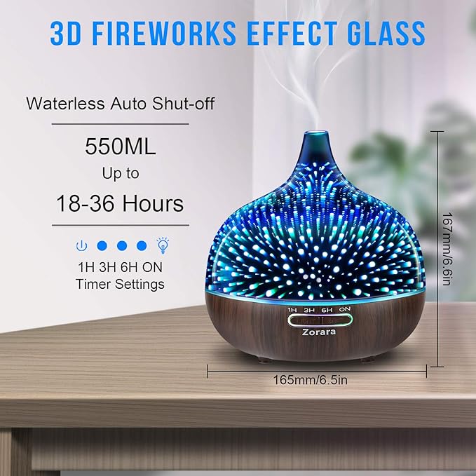 Essential Oil Diffuser 550ml Cool Mist Humidifier 3D Glass Ultrasonic - Image 2
