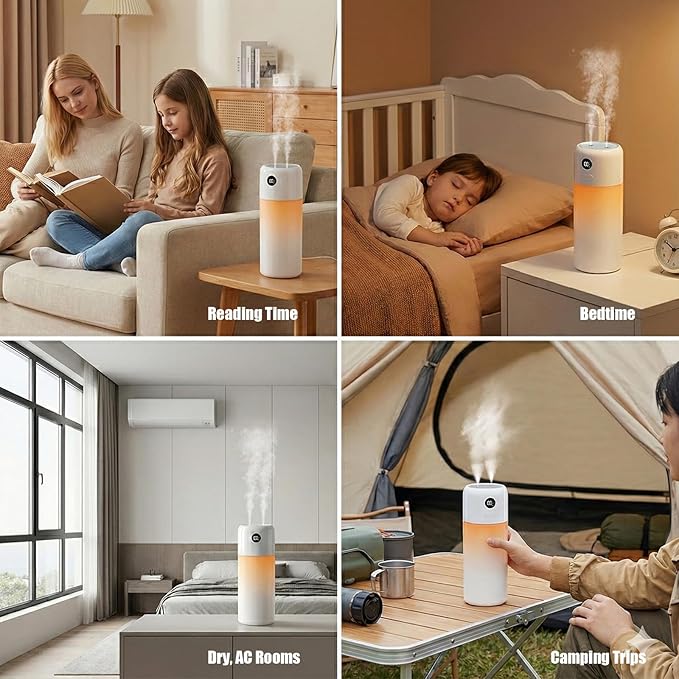 Mini Humidifier for Bedroom, Dual Mist Rechargeable Travel Humidifier for Office - Image 7