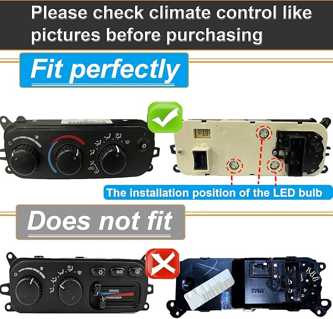 AC Climate Heater Control LED Lights Bulbs Kit replacement Compatible - Image 2