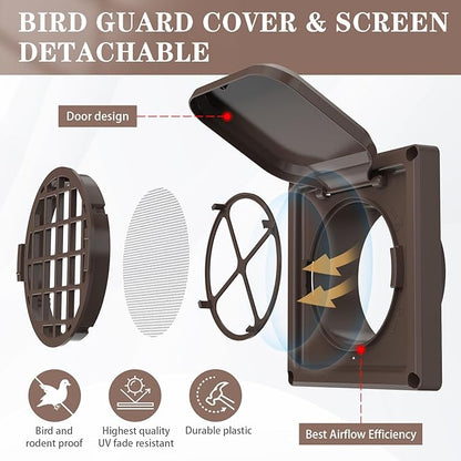 Dryer Vent Cover Outside 4 inch, Magnetic Door Design, Durable Airflow Vent - Image 3