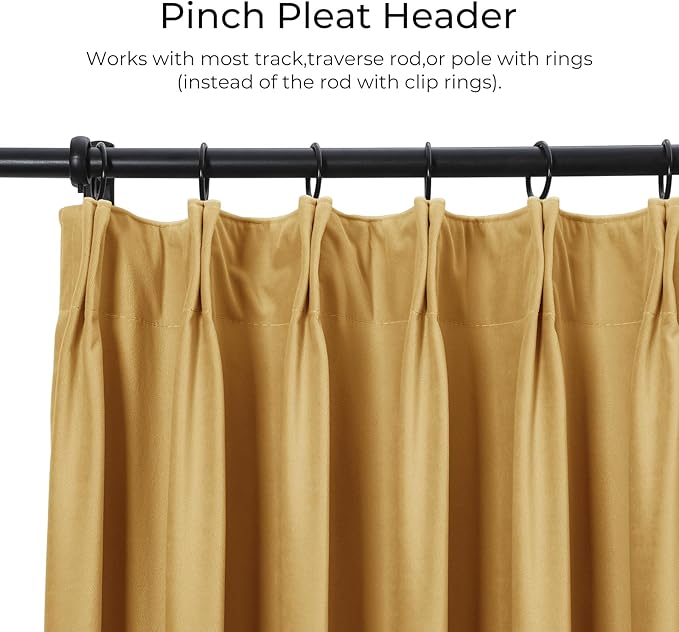 TWOPAGES Luxury Velvet Curtain Pinch Pleated Sunset Yellow Curtain 108 inch - Image 2