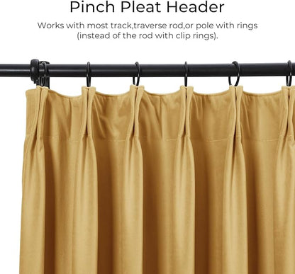 TWOPAGES Luxury Velvet Curtain Pinch Pleated Sunset Yellow Curtain 108 inch - Image 2