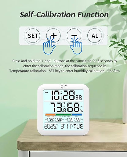 Mini Digital Indoor Thermometer Hygrometer Clock, Room Temperature Humidity - Image 5