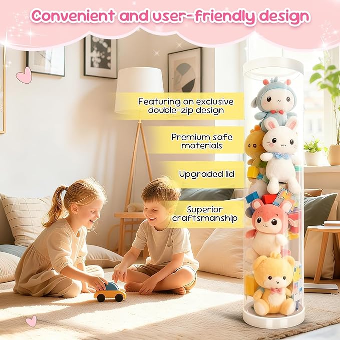 Stuffed Animal Storage Tube, 47x11 Inch Large Capacity Toy Storage Organizer - Image 3