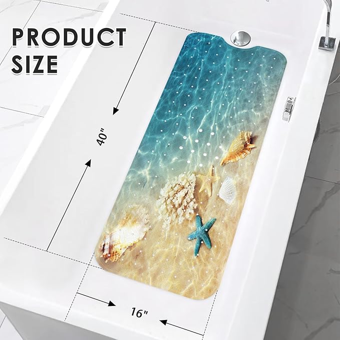 Seashell Summer Beach Bath Mat Non Slip, Starfish Blue 40 X 16 Inch Extra Long - Image 2