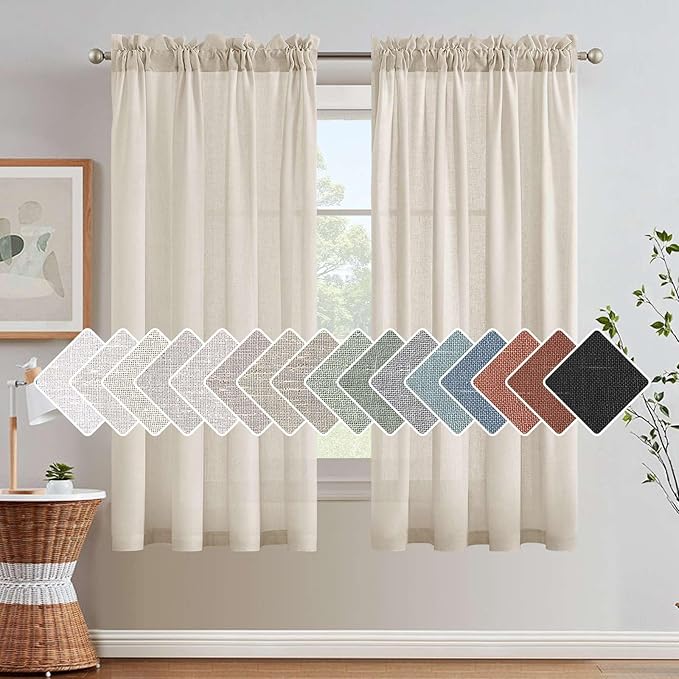 H.VERSAILTEX Natural Linen Bedroom Curtains 63 Inch Length 2 Panels Rod Pocket by HVERSAILTEX