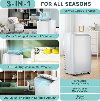 14, 000 BTU Portable AC Unit– 4-in-1 Portable Air Conditioner - Image 2