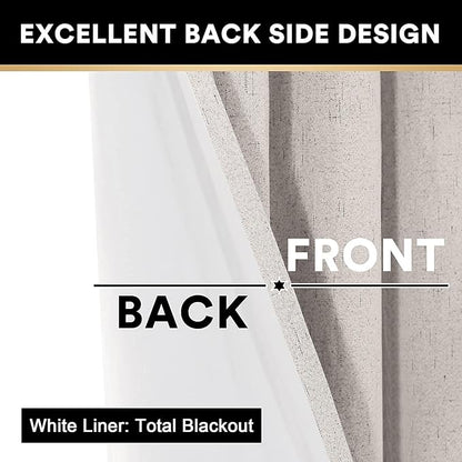 PrinceDeco Linen Blackout Curtains 100% Blackout Curtains 108 Inches Long Linen - Image 5
